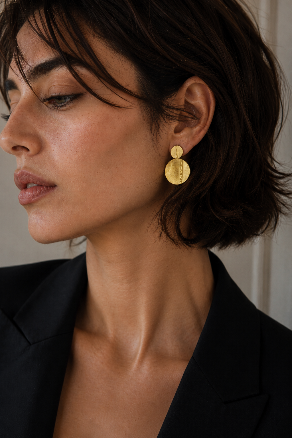 Golden Double Disk with Flash Gold Plated Stud Earring