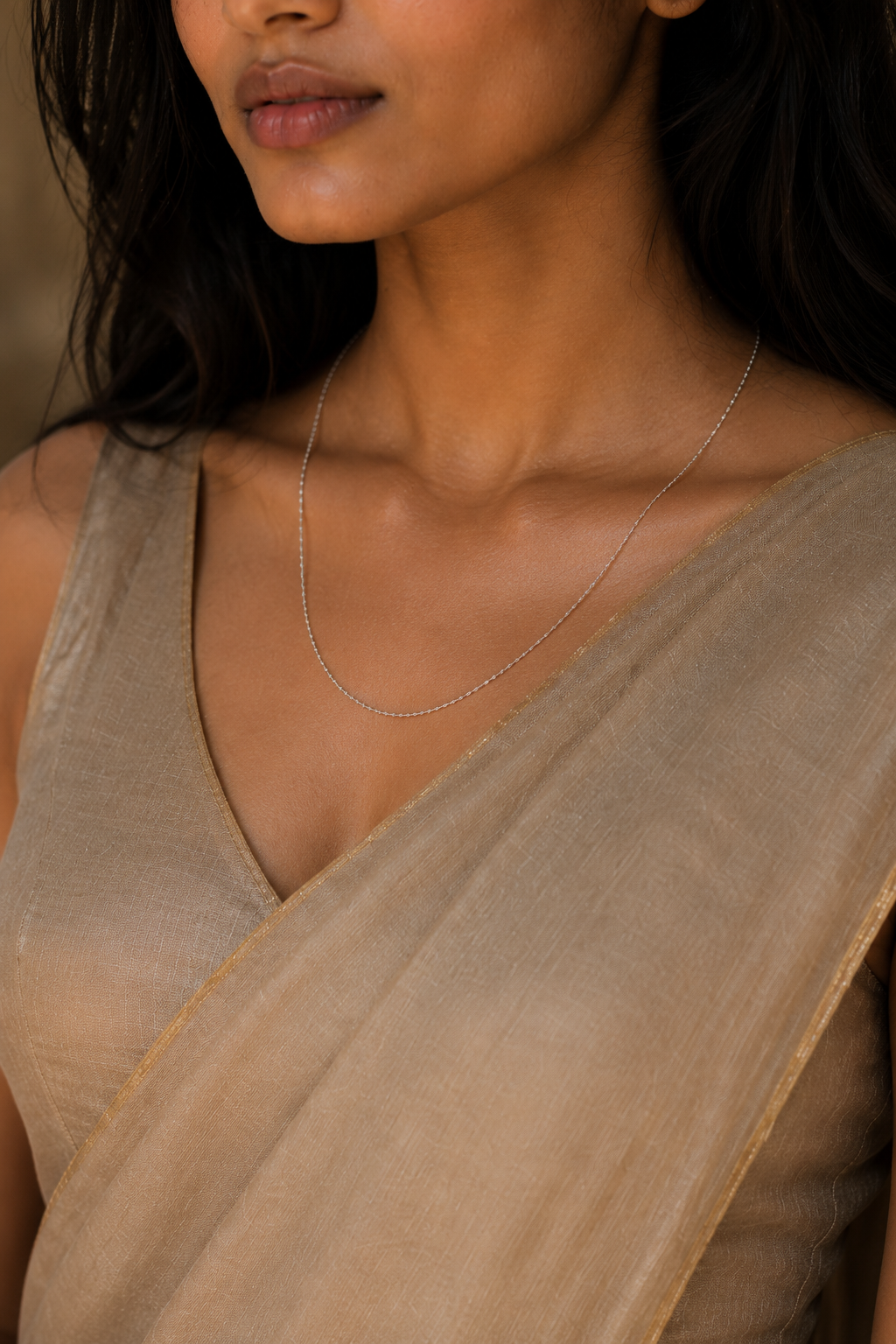 Small Grey Rough Diamond Bead Necklace with Silver Clasp