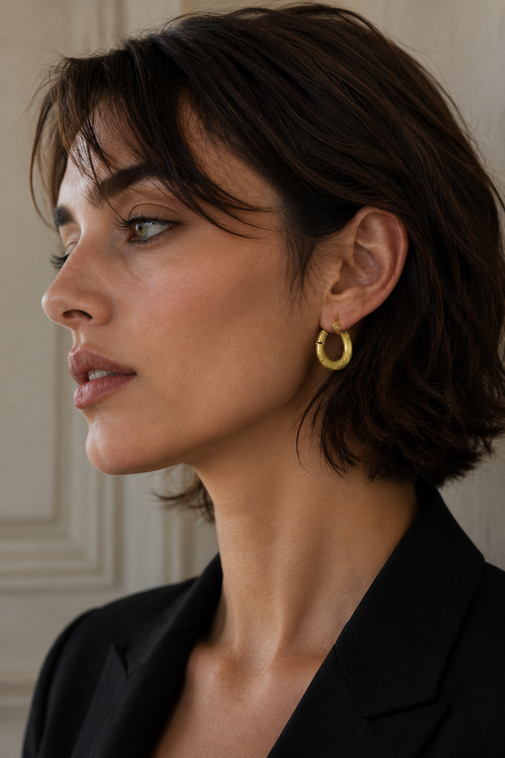 Hand Hammered Textured Hoop Flash Gold Plated Stud Earring