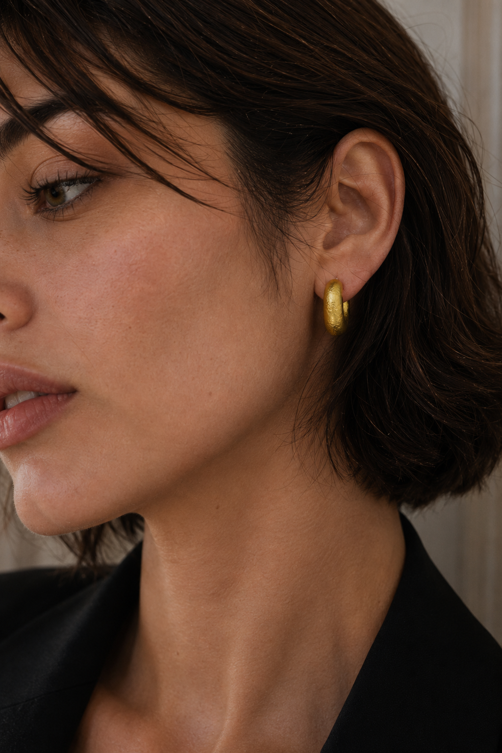 Texture Sandy Hoop Flash Gold Plated Stud Earring