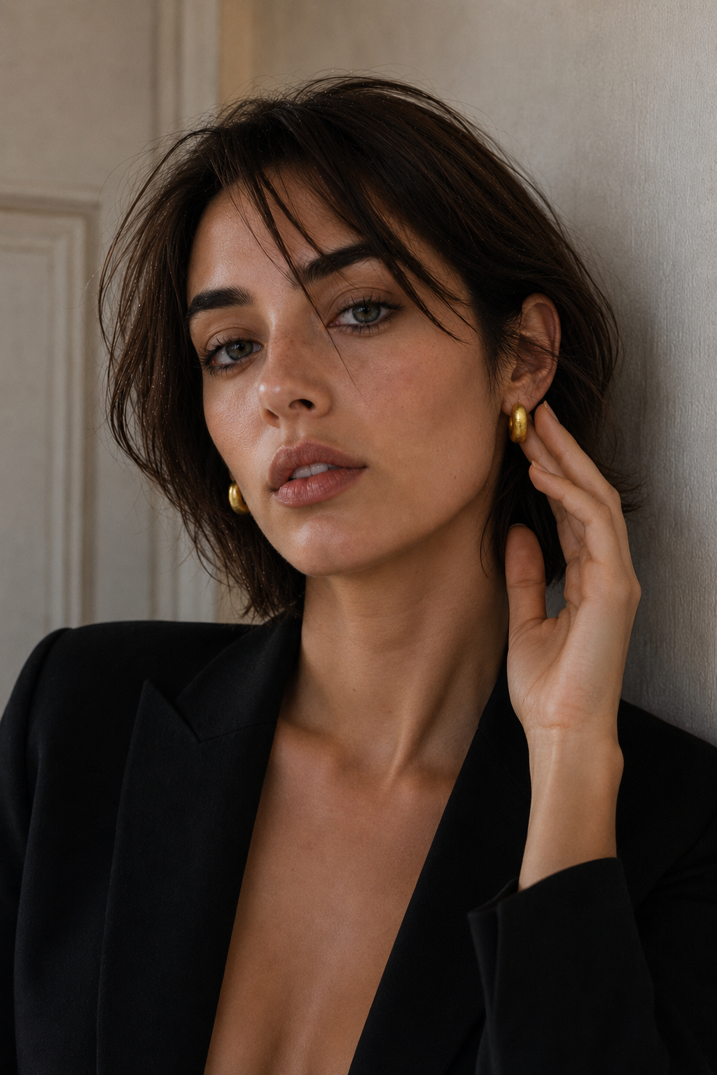 Texture Sandy Hoop Flash Gold Plated Stud Earring