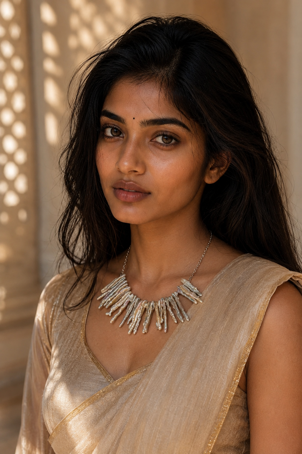 Natural Long Biwa Pearl Silver Plated Chain Necklace