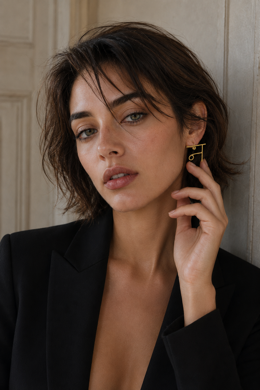 Alphabet "न" Hand Beaten Brass Earrings