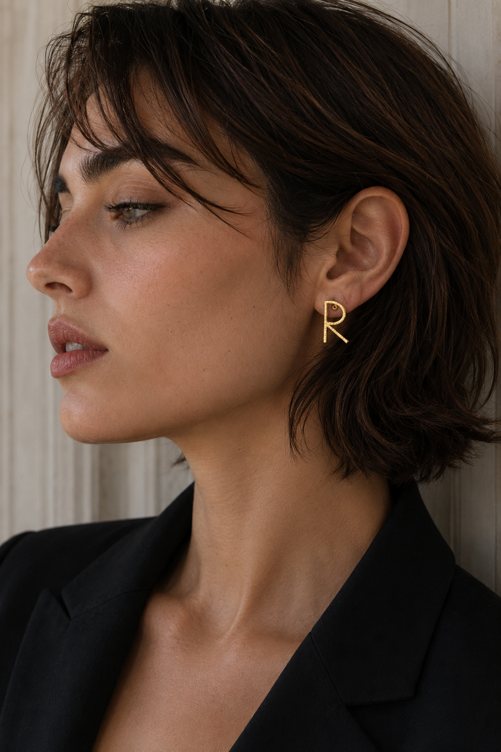 Alphabet "R" Hand Beaten Brass Earrings