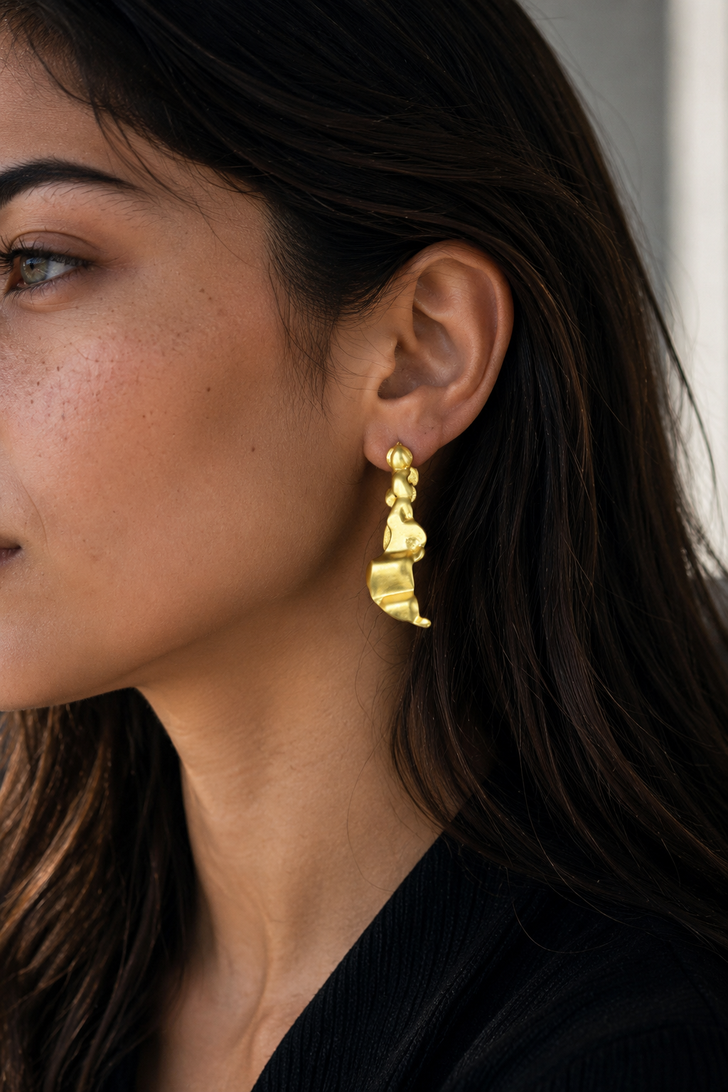Sea Waves Gold plated Brass Stud Earring