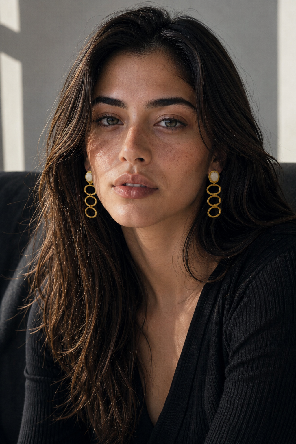 Gemstone + Hammered Hoop Earring