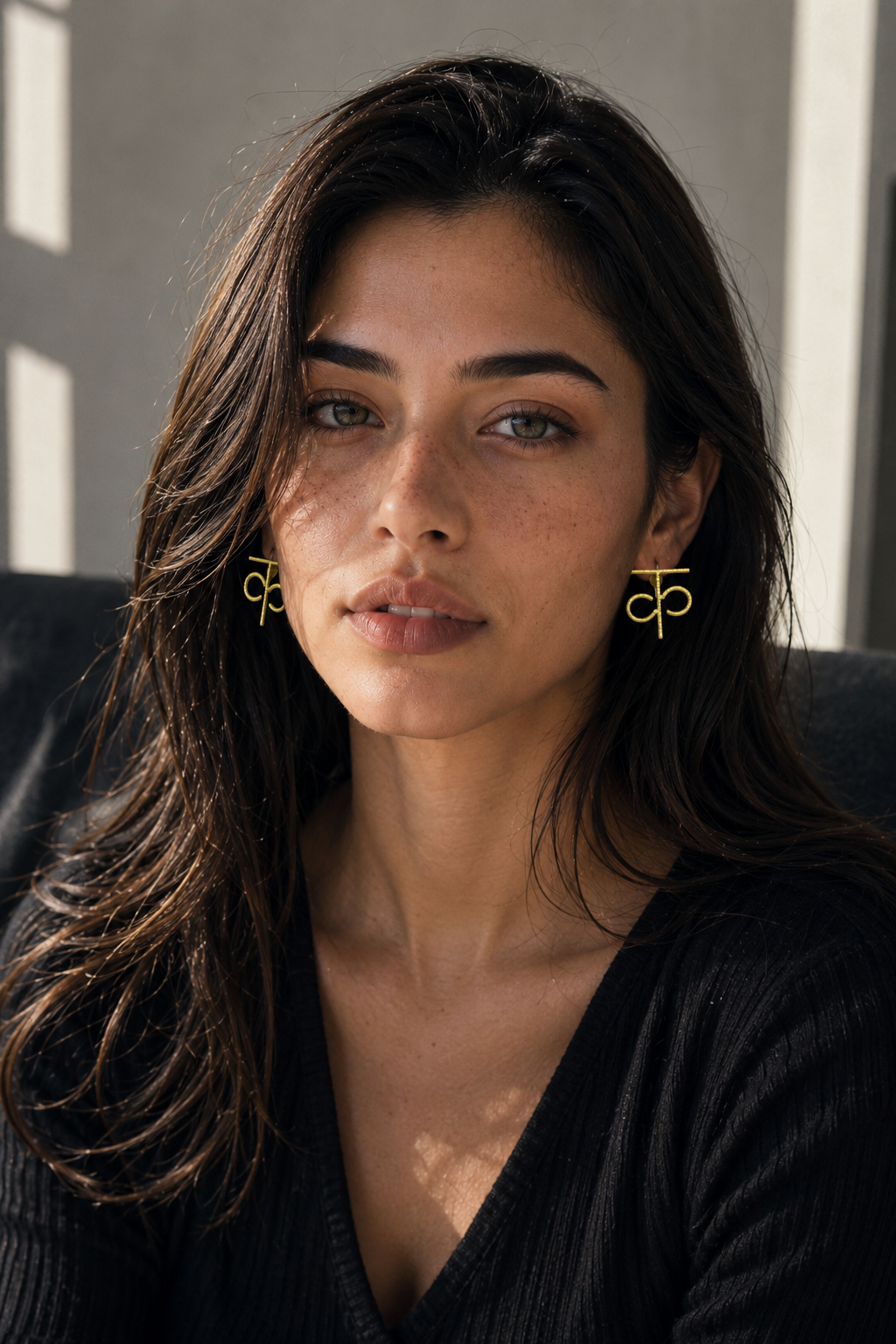 Alphabet क Hand Beaten Brass Earrings