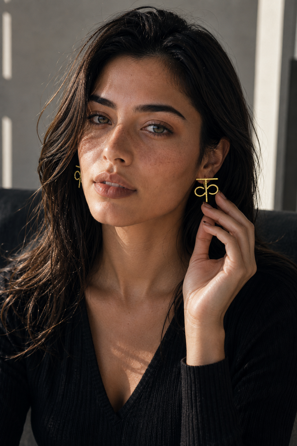 Alphabet क Hand Beaten Brass Earrings