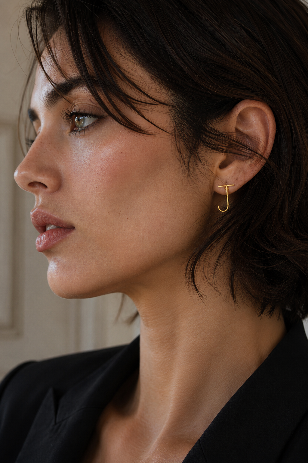 Alphabet "J" Hand Beaten Brass Earrings