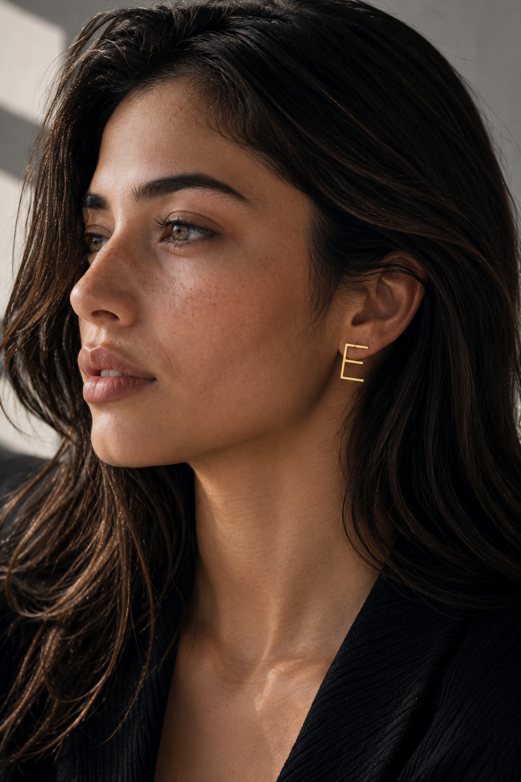 Alphabet "E" Hand Beaten Brass Earrings