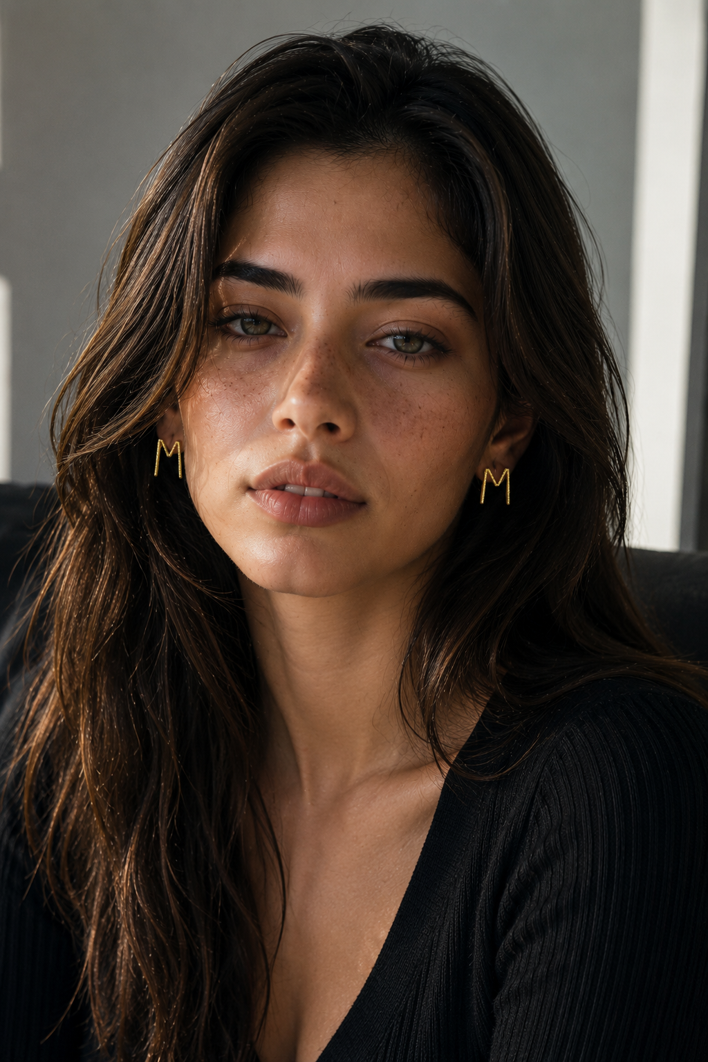Alphabet "M" Hand Beaten Brass Earrings