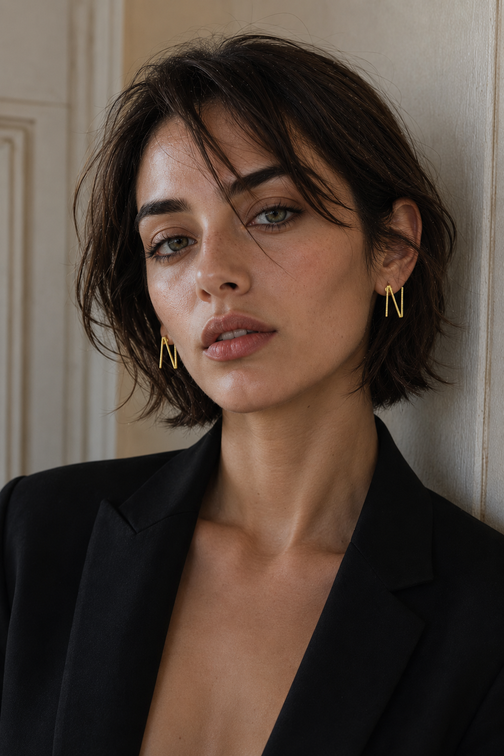 Alphabet "N" Hand Beaten Brass Earrings