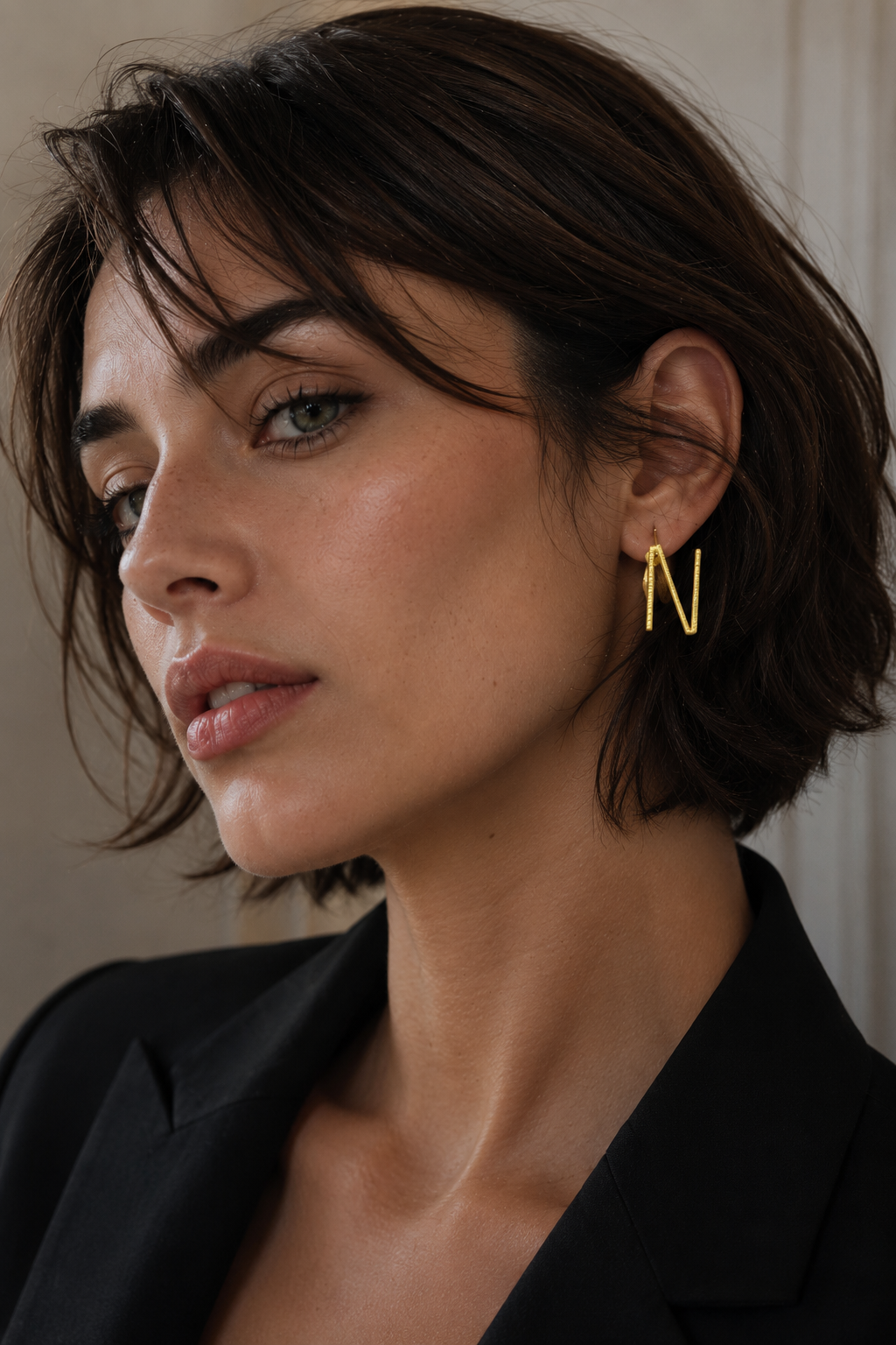 Alphabet "N" Hand Beaten Brass Earrings