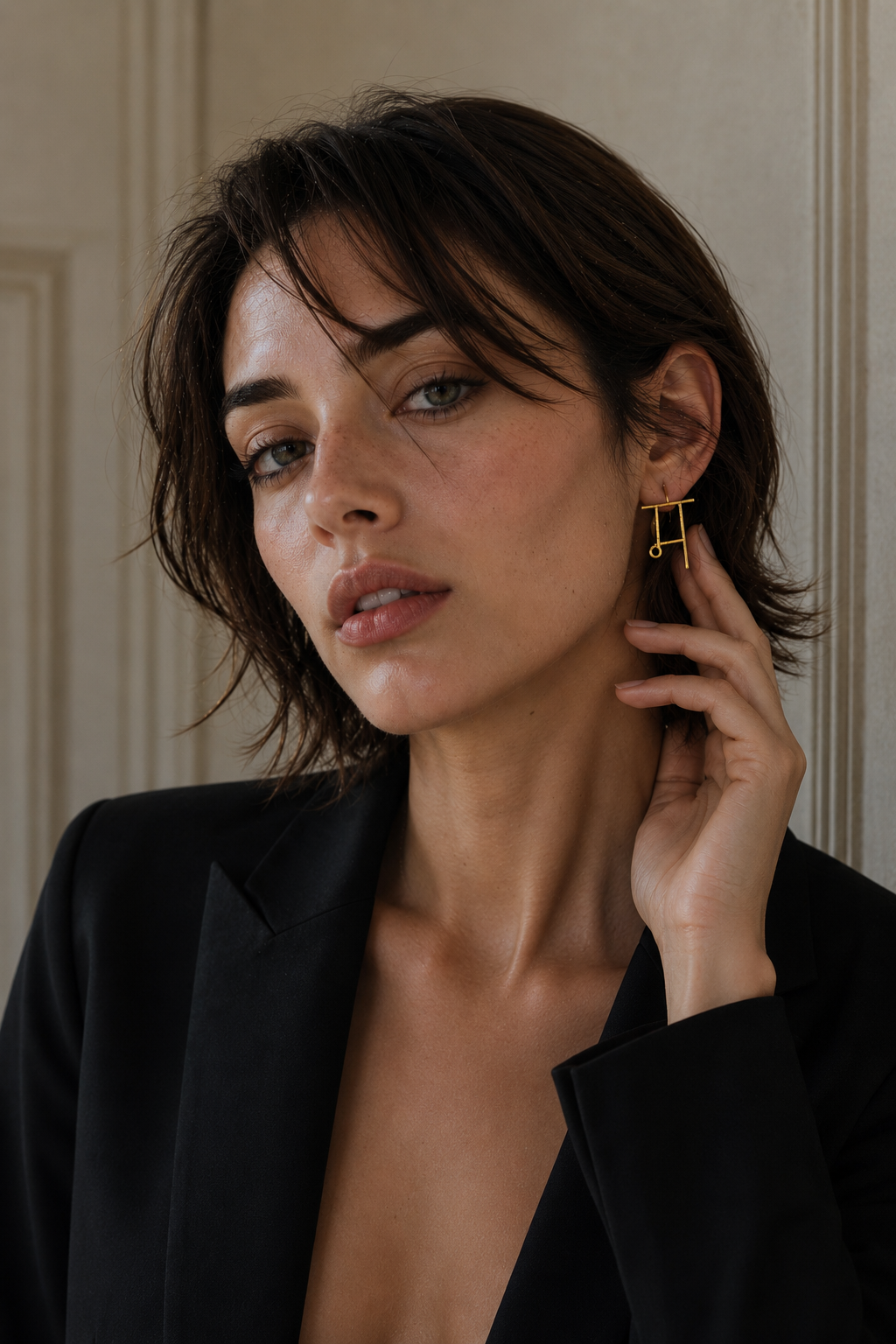 Alphabet "म" Hand Beaten Brass Earrings