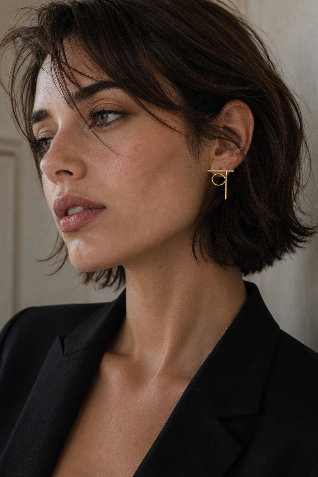 Alphabet "व" Hand Beaten Brass Earrings