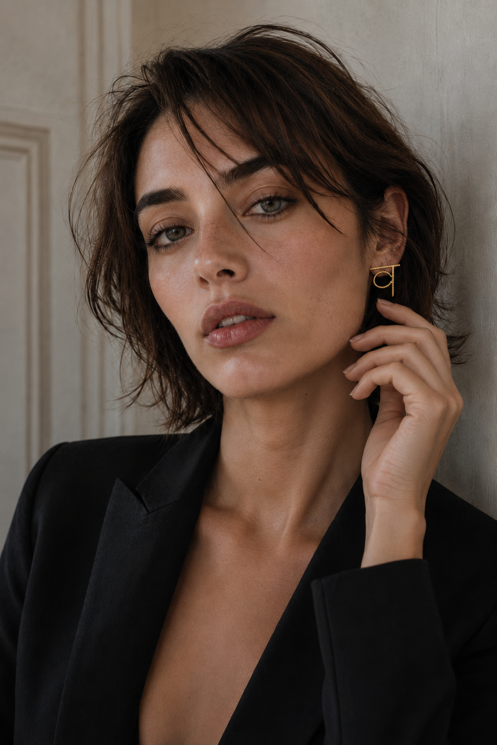 Alphabet "व" Hand Beaten Brass Earrings
