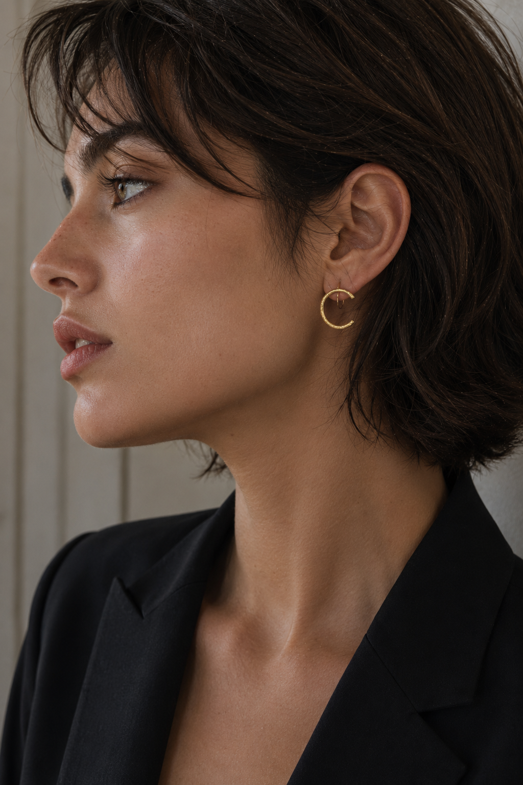 Alphabet "C" Hand Beaten Brass Earrings