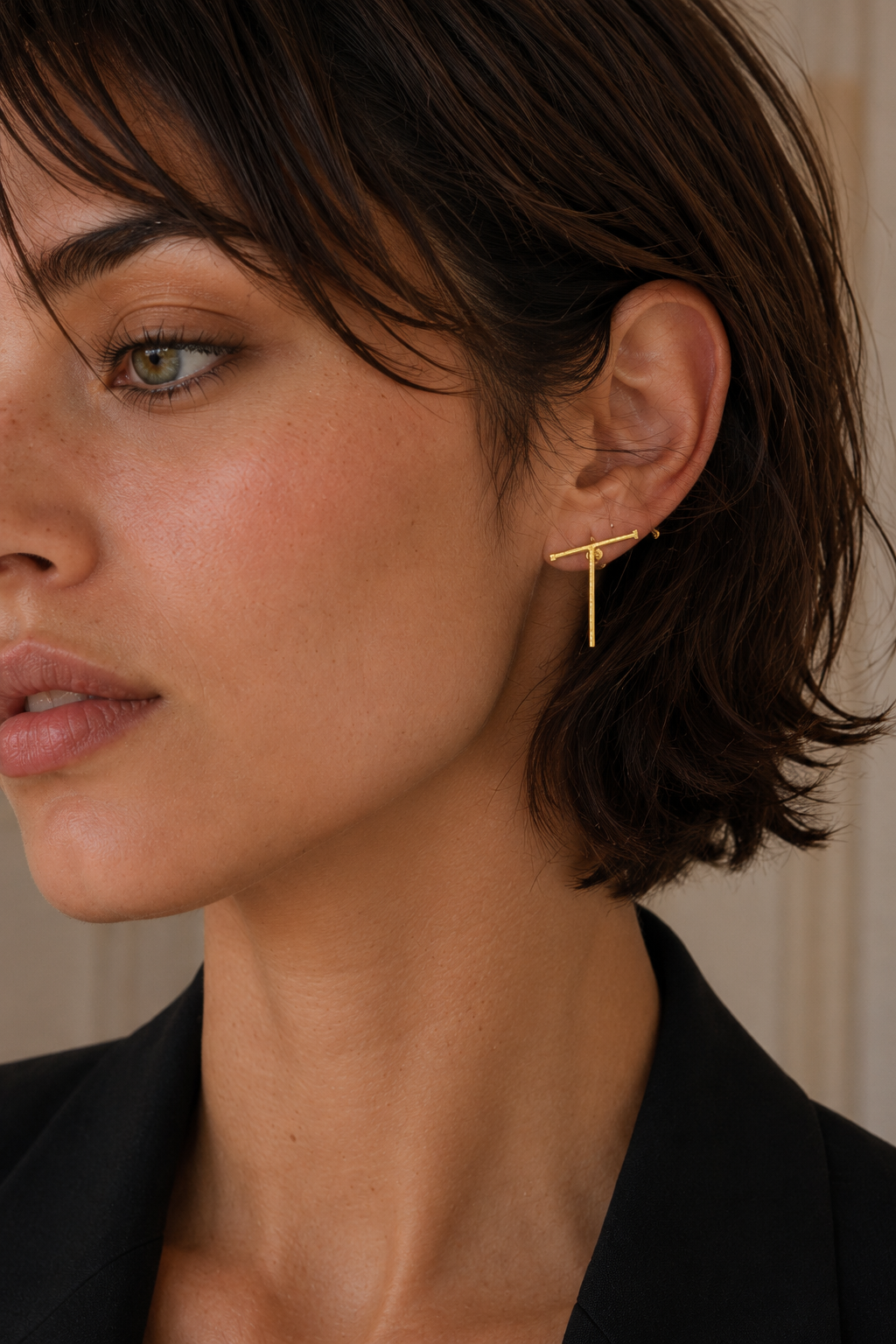 Alphabet "T" Hand Beaten Brass Earrings