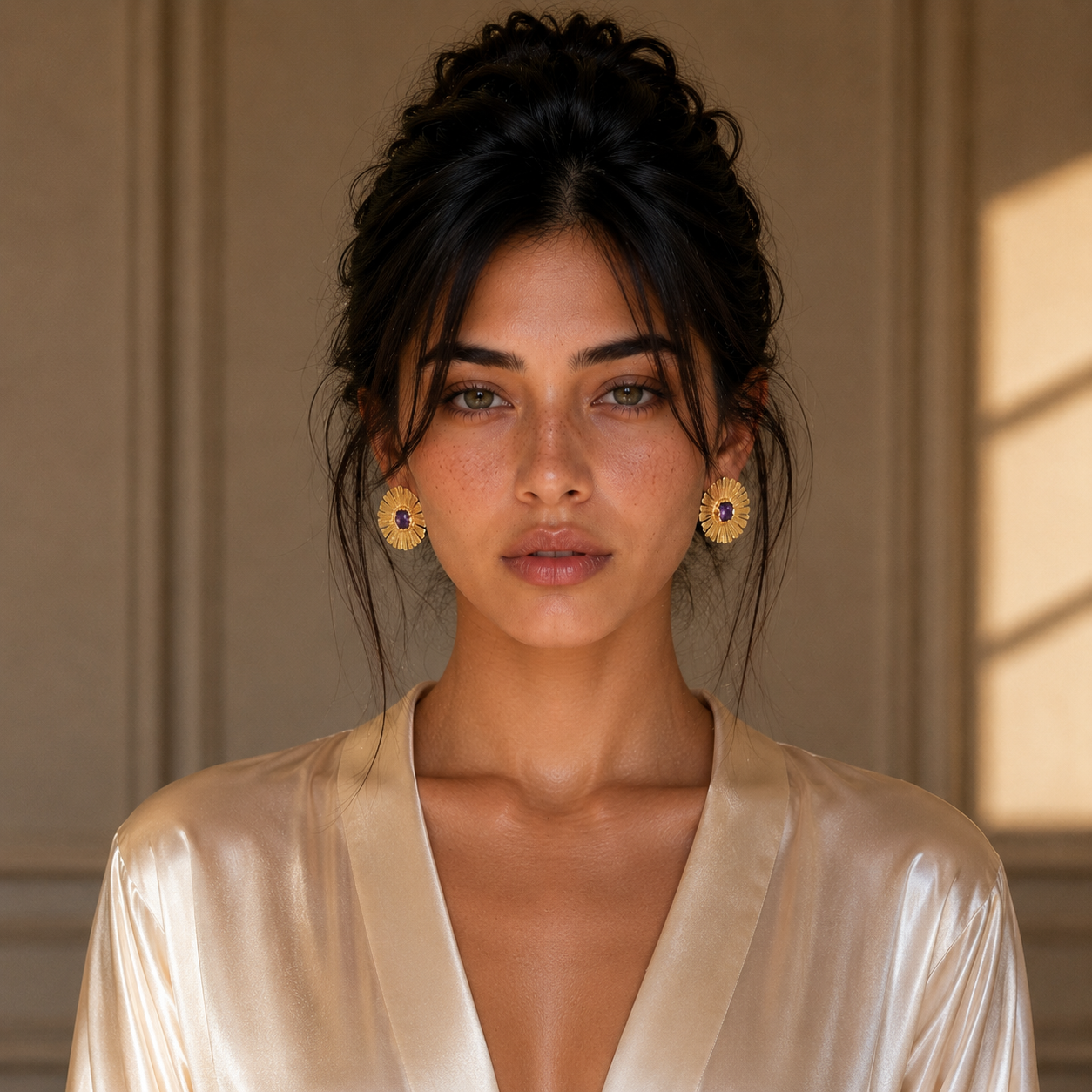 Aquamarine Brass Flash Gold Plating Floral Stud Earring