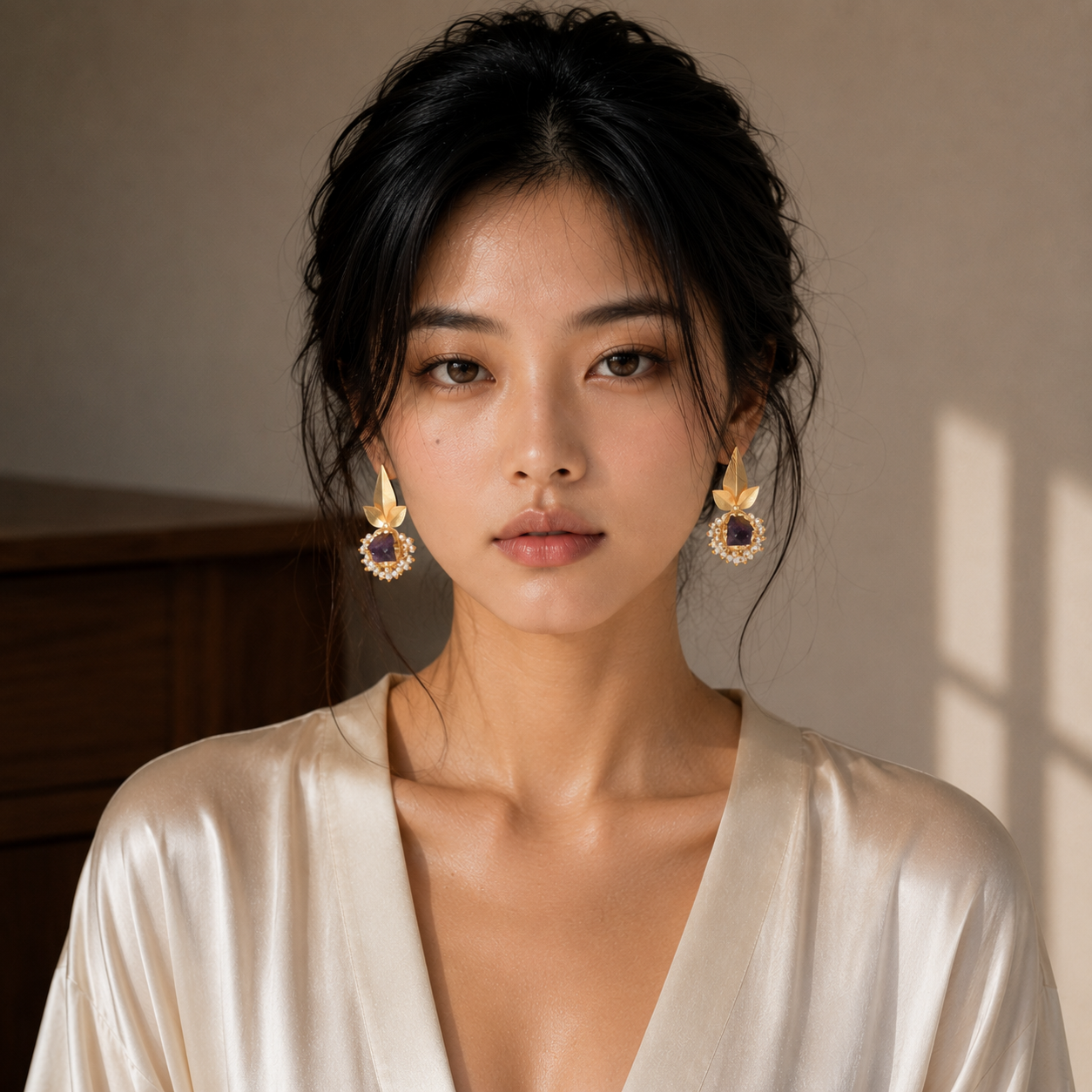 Pearls Brass Flash Gold Plating Floral Stud Earring