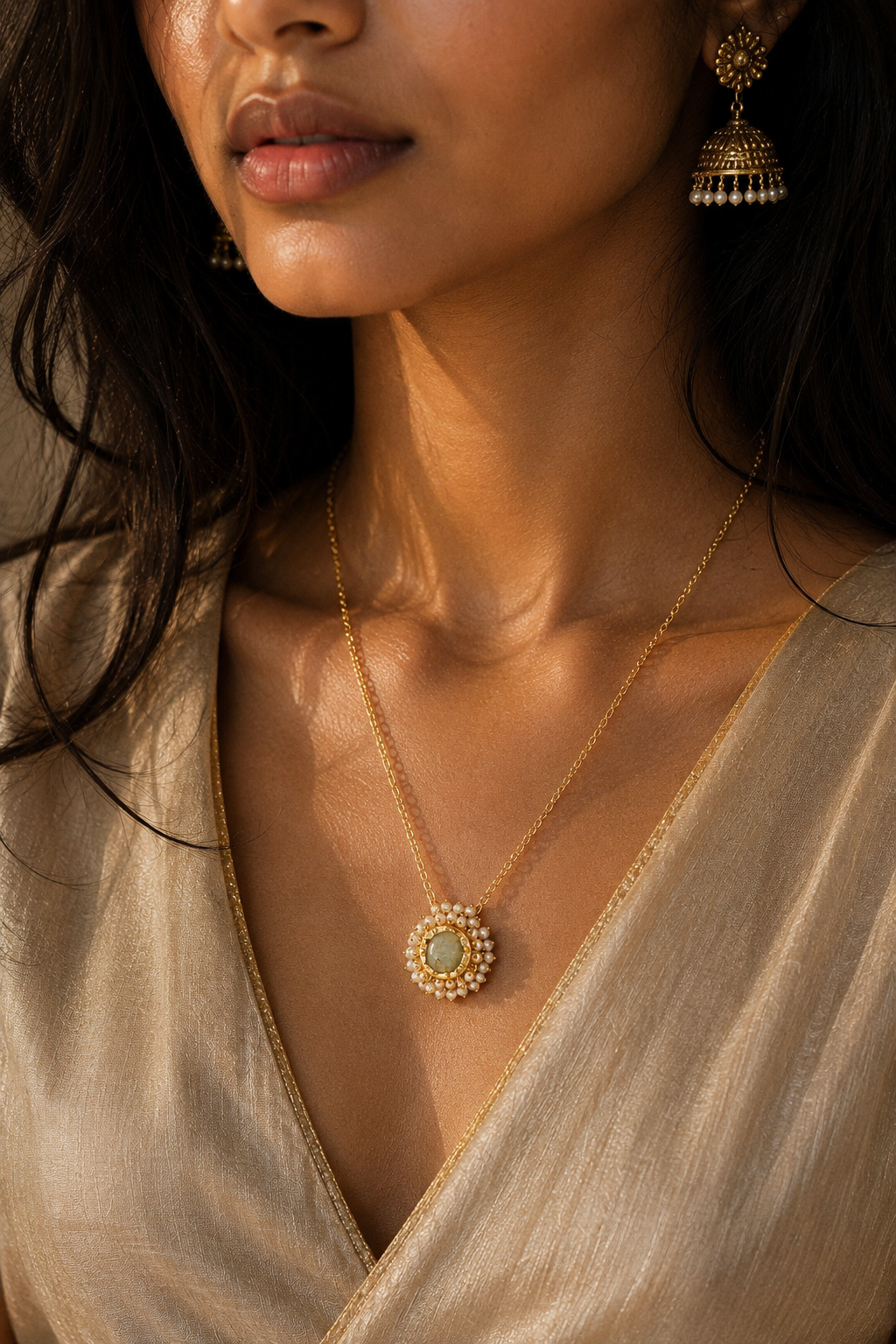 Pearl Brass Flash Gold Plating Floral Necklace
