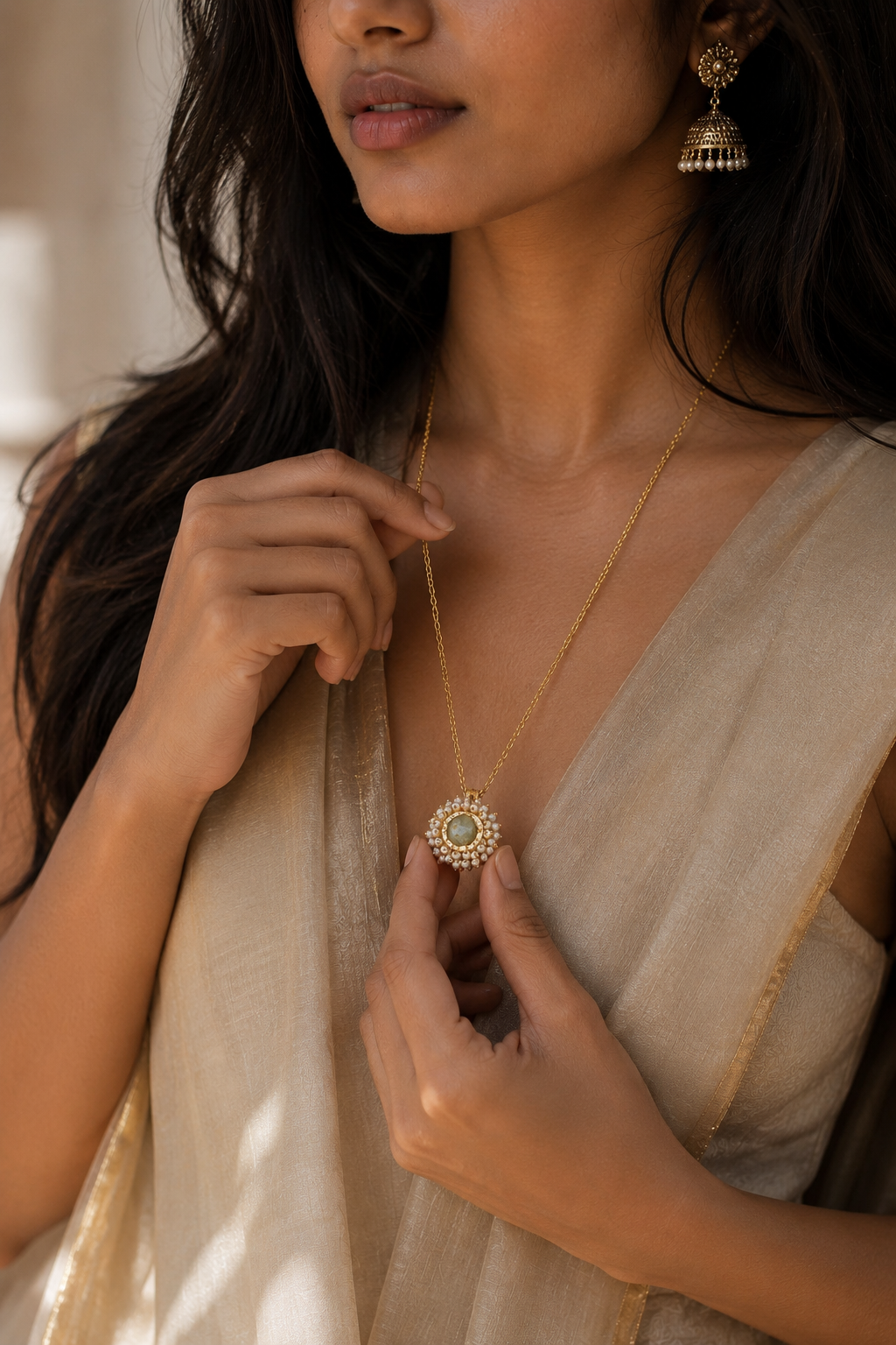 Pearl Brass Flash Gold Plating Floral Necklace