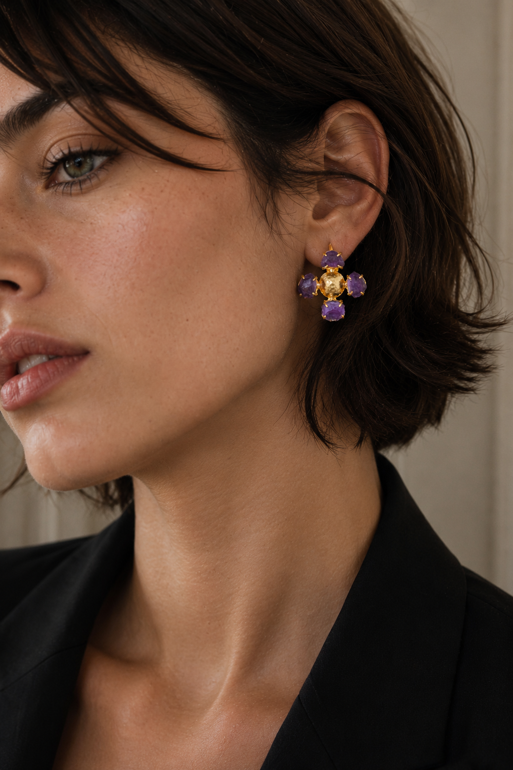 Aquamarine Brass Flash Gold Plating Floral Stud Earring
