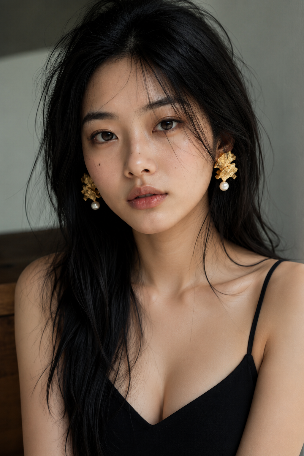 Pearl Brass Flash Gold Plating Ginkgo Stud Earring