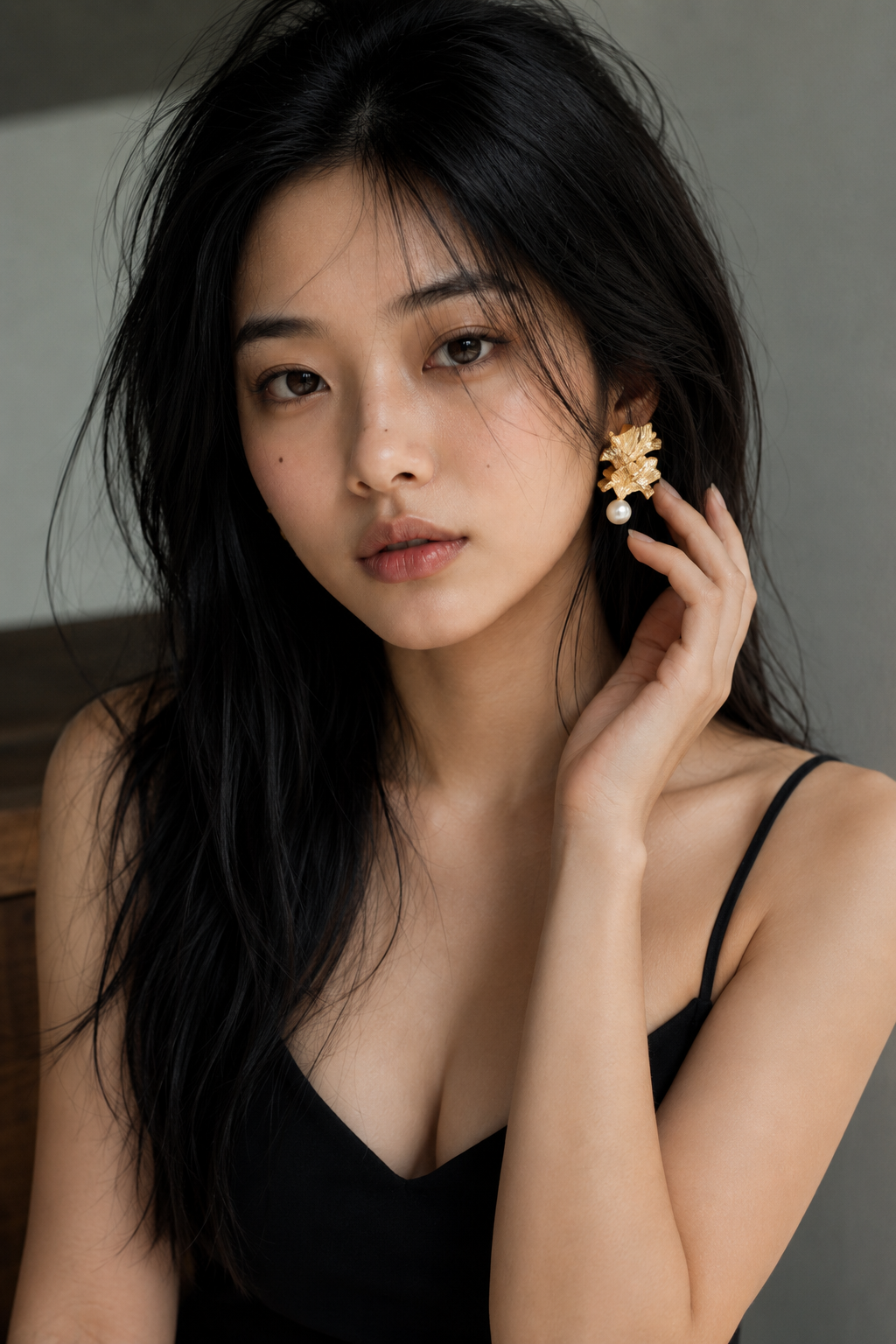 Pearl Brass Flash Gold Plating Ginkgo Stud Earring