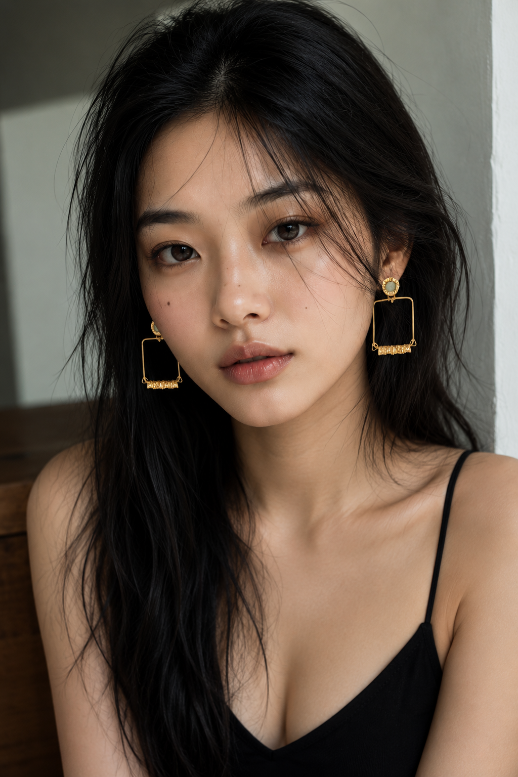 Agate Brass Flash Gold Plating Square Stud Earring