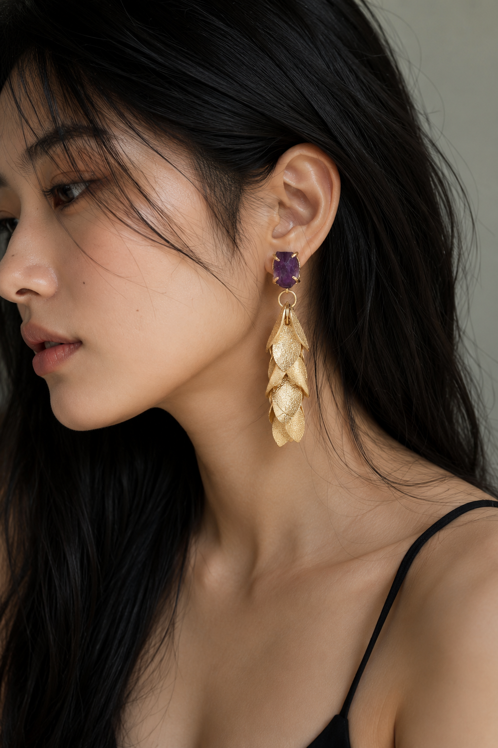 Aquamarine Brass Flash Gold Plating Floral Stud Earring