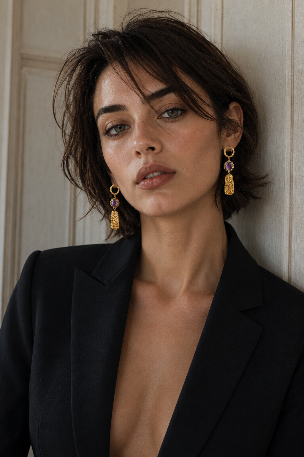 Aquamarine Brass Flash Gold Plating Drop Stud Earring