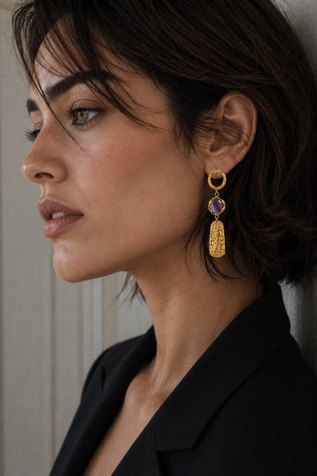 Aquamarine Brass Flash Gold Plating Drop Stud Earring