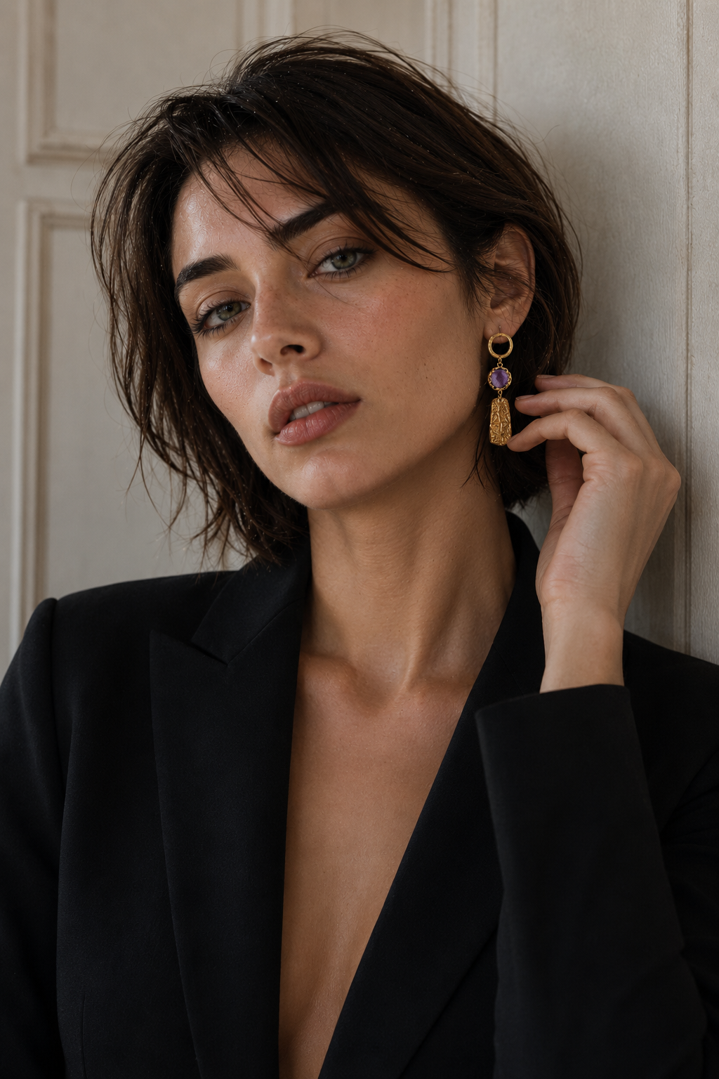 Aquamarine Brass Flash Gold Plating Drop Stud Earring