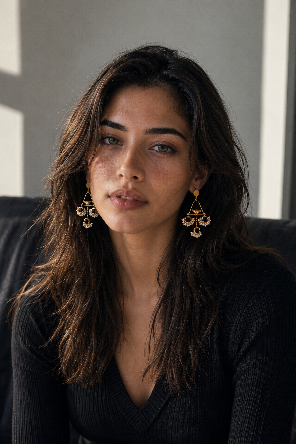 Pearl & Gemstone Brass Flash Gold Plating Floral Stud Earring
