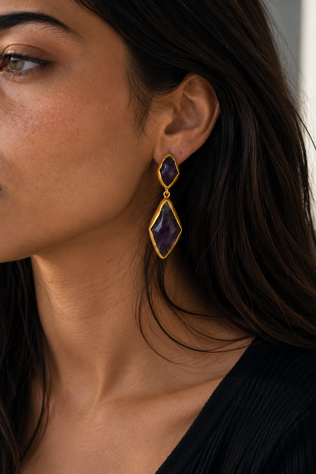 Amethystt Rough Gemstone Stud Earring