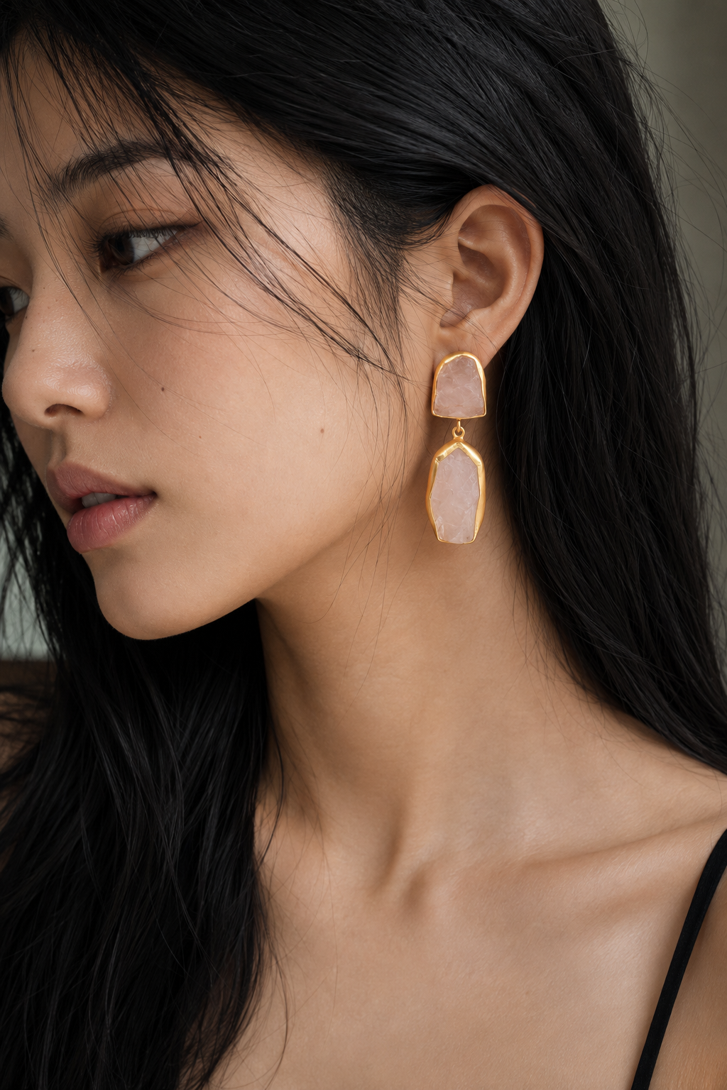 Rose Quartz Rough Gemstone Stud Earring