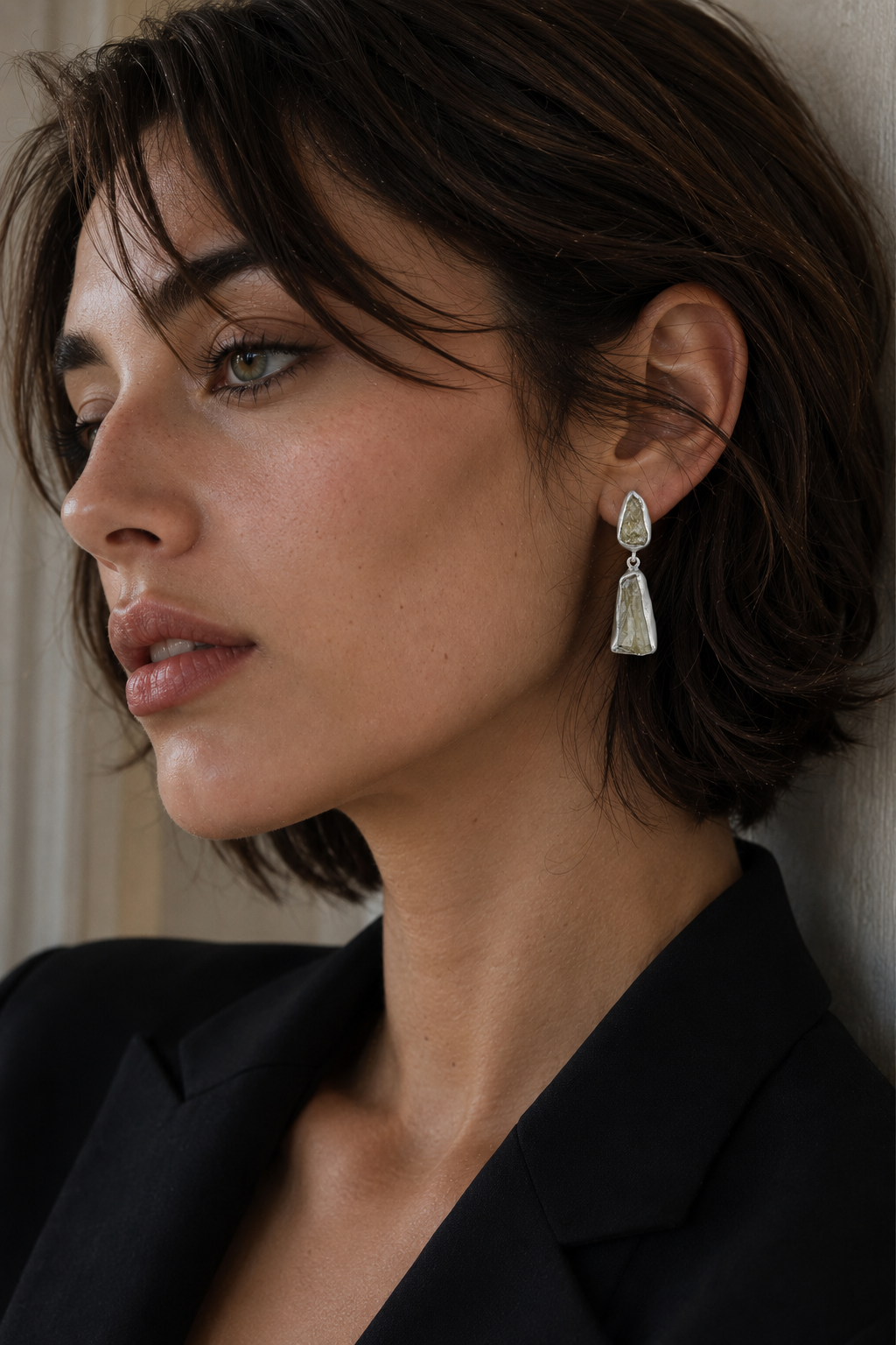 Crystal Quartz Rough Gemstone Stud Earring