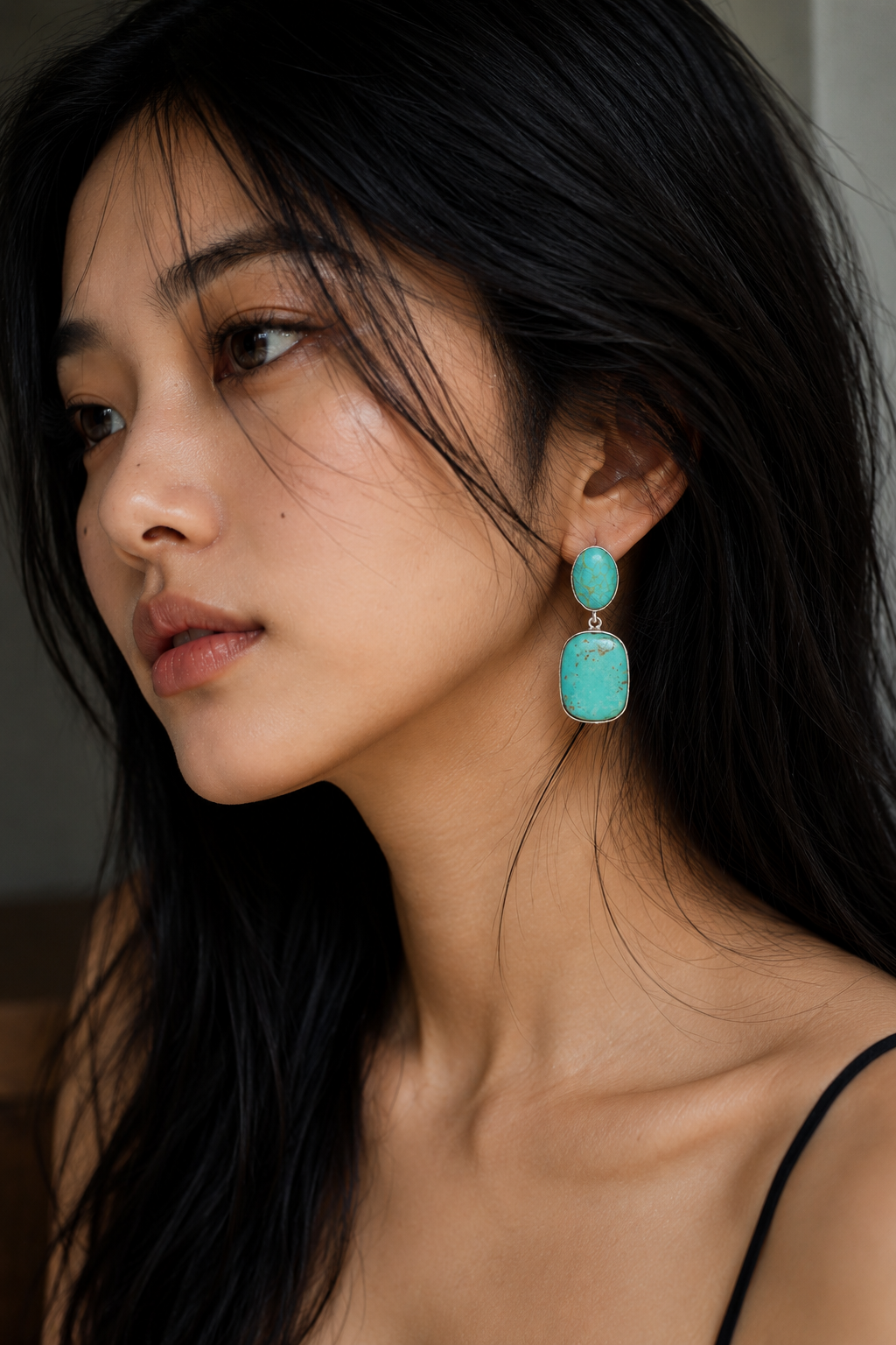Turquoise Rough Gemstone Stud Earring