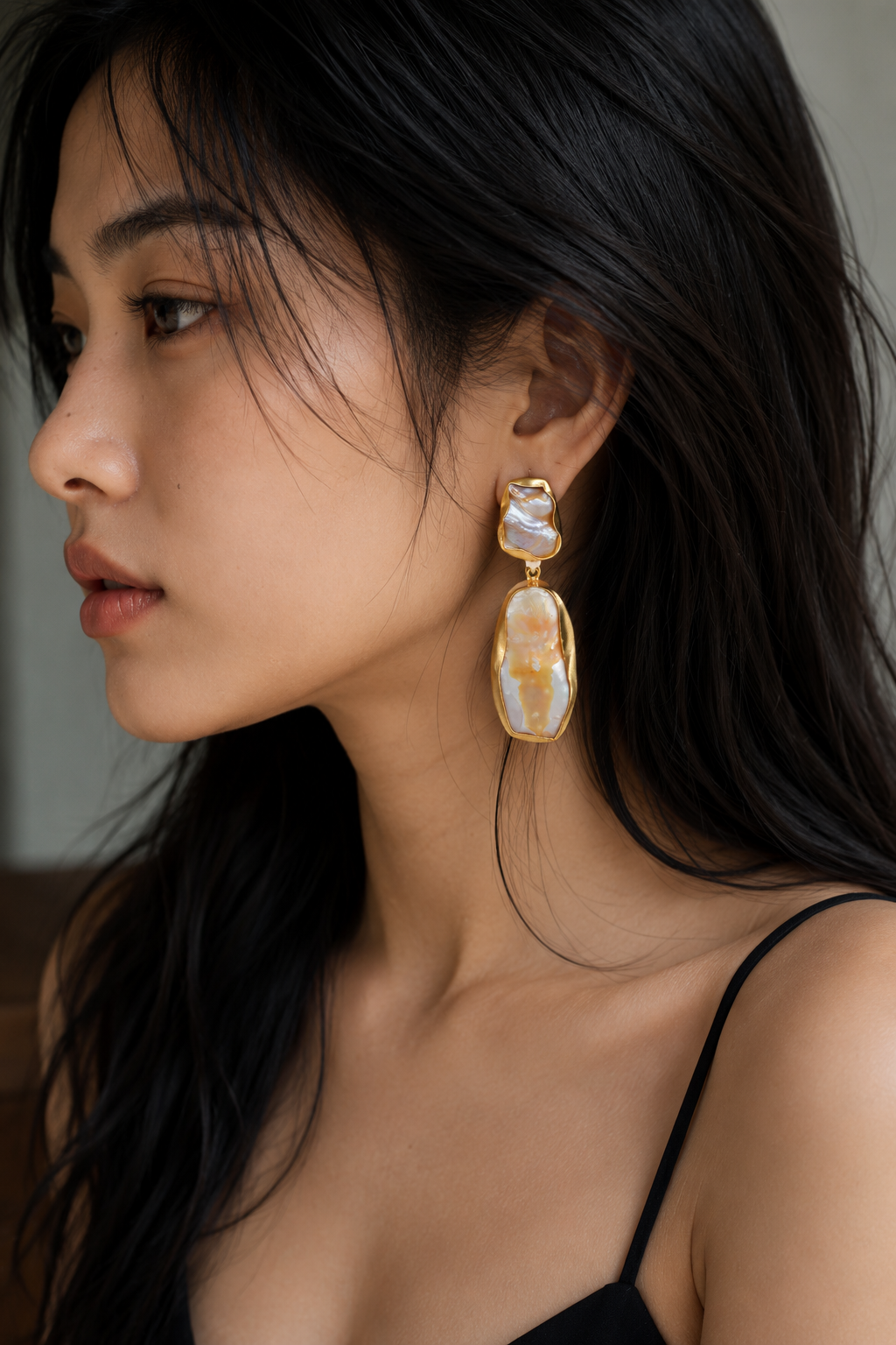 Baroque Pearl Rough Gemstone Stud Earring