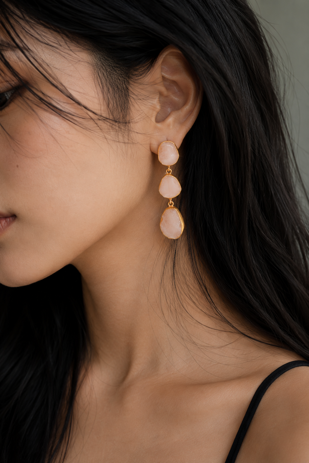Rose Quartz Rough Gemstone Stud Earring