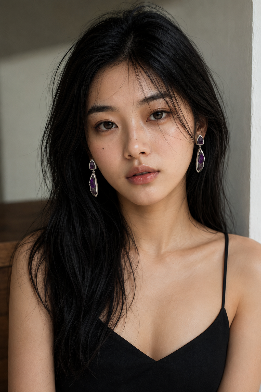 Amethystt Rough Gemstone Stud Earring