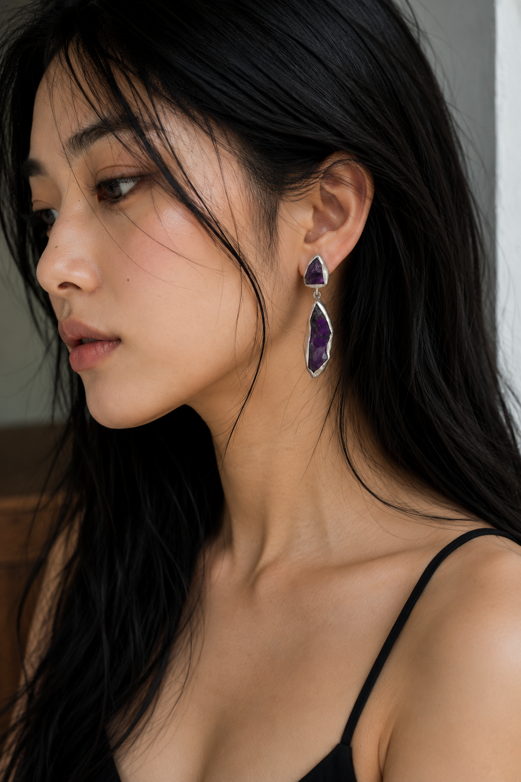 Amethystt Rough Gemstone Stud Earring