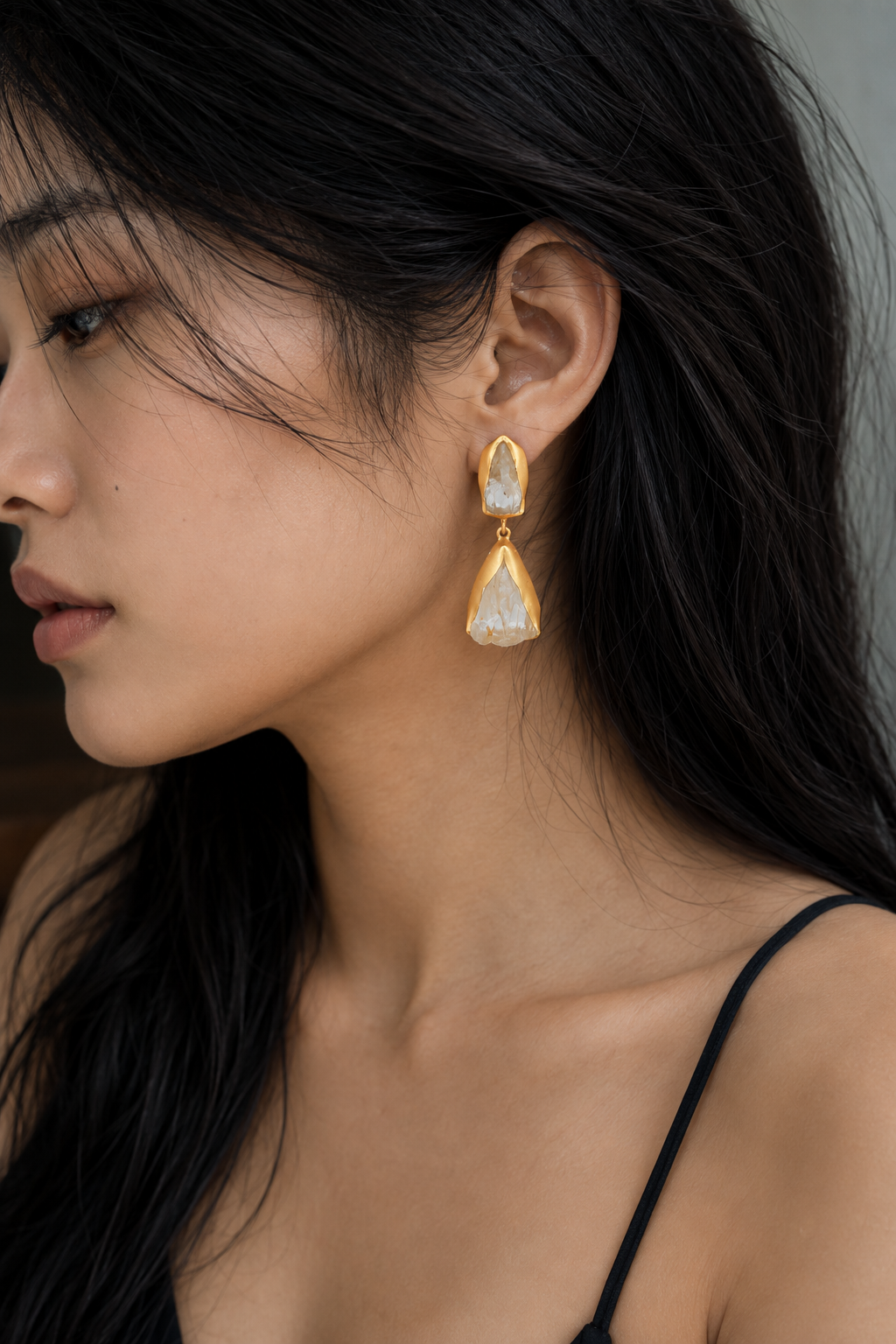 Crystal Quartz Rough Gemstone Stud Earring