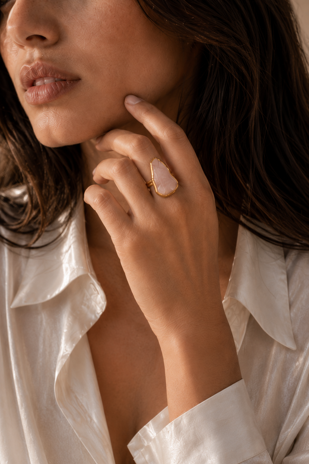 Rose Quartz Rough Gemstone Ring