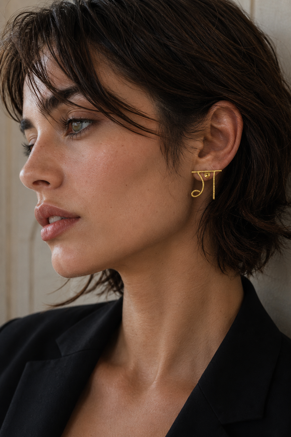 Alphabet "ग" Hand Beaten Brass Earrings