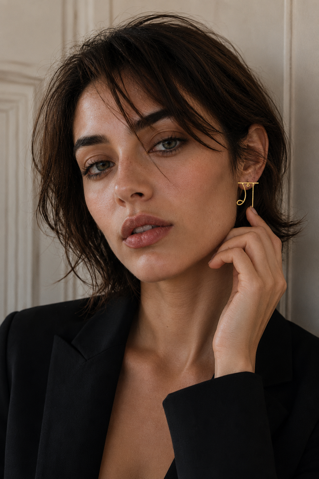 Alphabet "ग" Hand Beaten Brass Earrings
