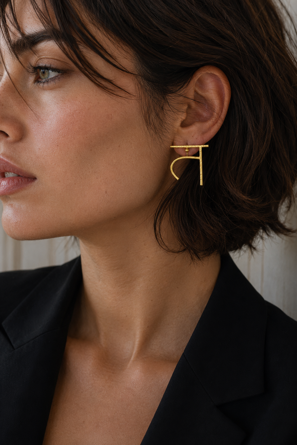 Alphabet "त" Hand Beaten Brass Earrings