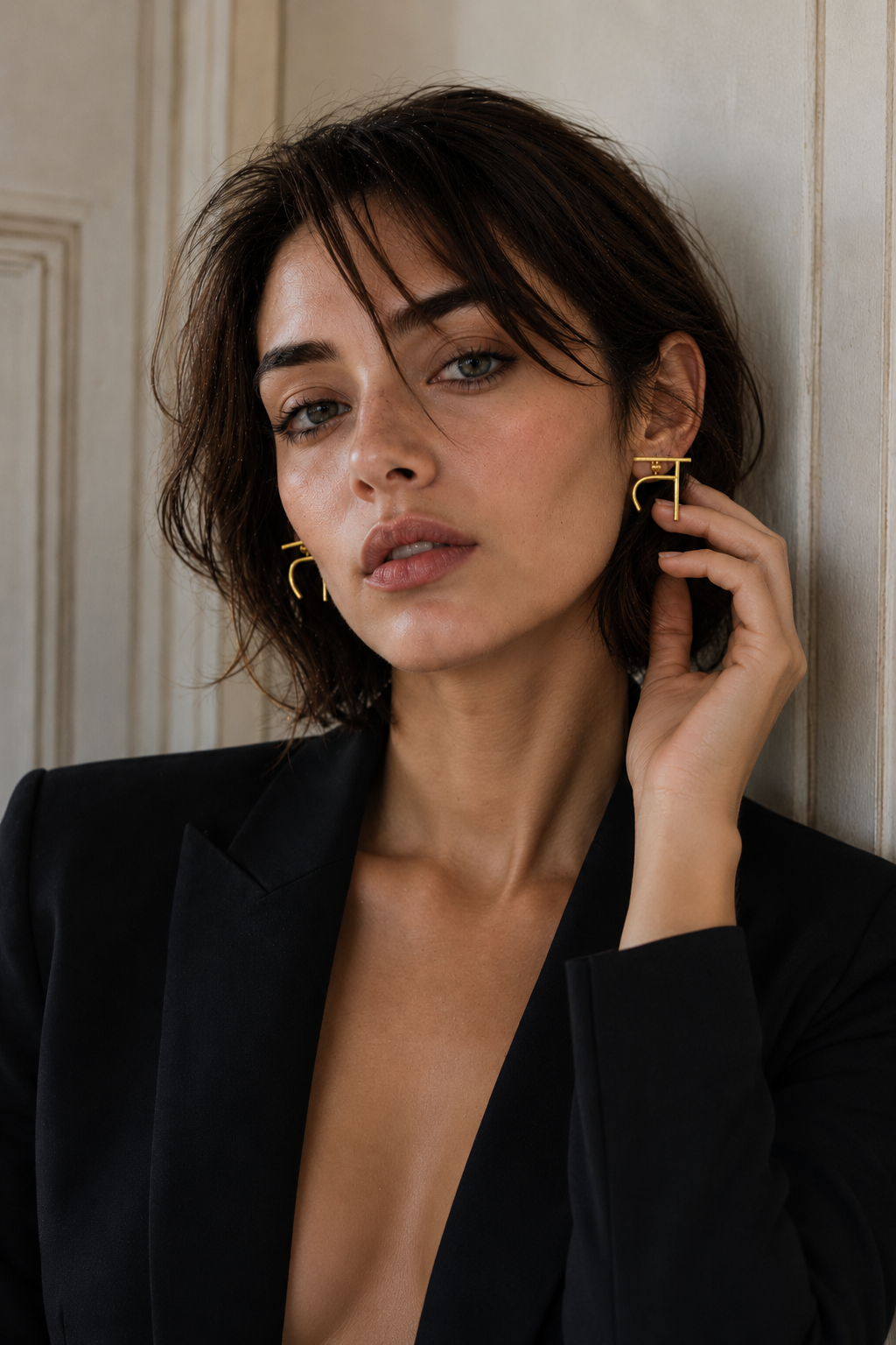 Alphabet "त" Hand Beaten Brass Earrings