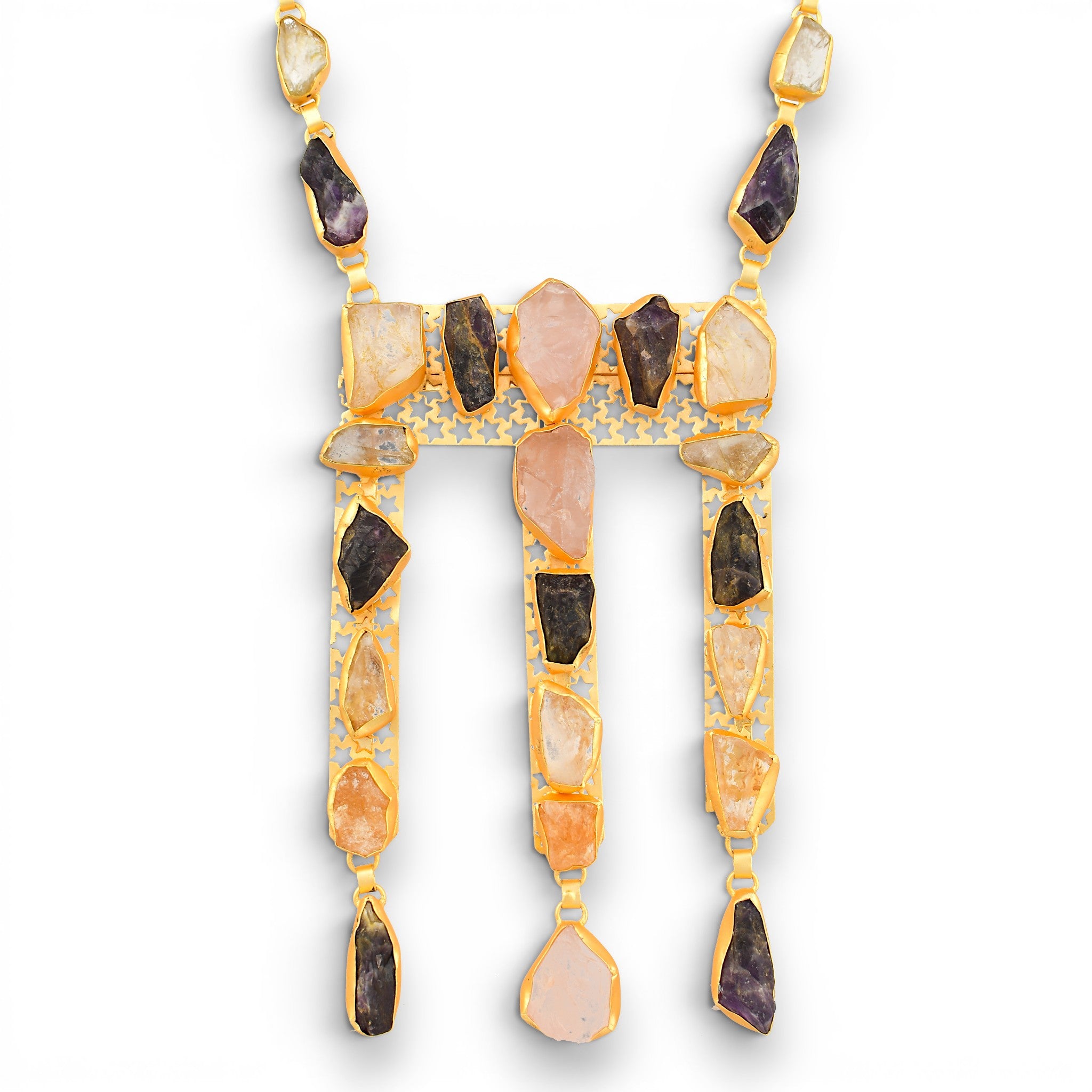 Rose Quartz, Amethystt, Citrine, Crystal Quartz, Black Tourmuline Rough Gemstone Necklace